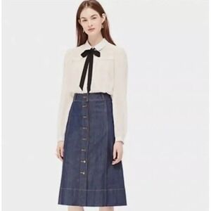 Kate Spade Broome Street Dark Wash Denim Button Front A-Line Skirt Size 6 Blue